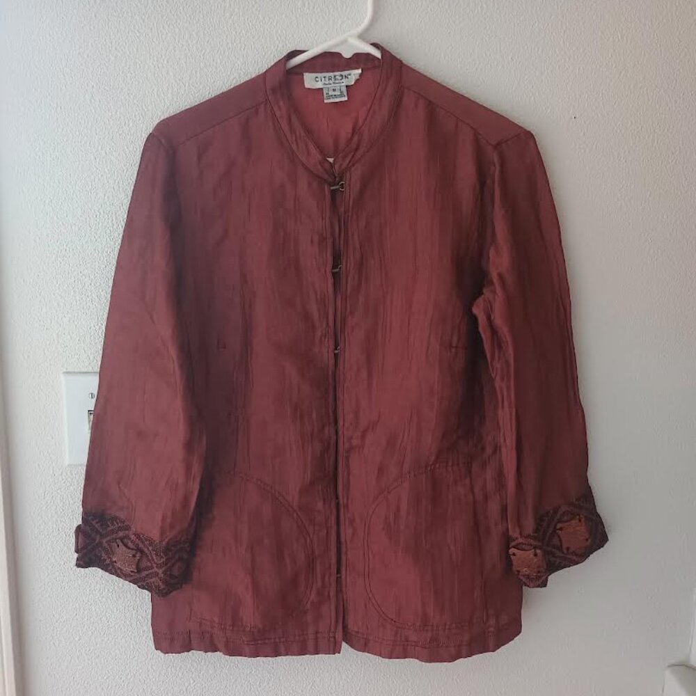 CITRON SANTA MONICA WOMEN'S 3/4 SLEEVE JACKET COPPER CROSS STITCH CRINKLE SIZE M